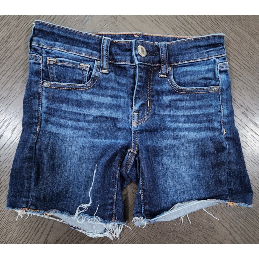 American Eagle Ne(x)t Level Stretch‎ Midi Denim Cut Off Shorts Dark Wash Size 0